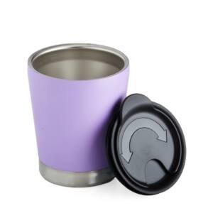 Copo Parede Dupla Inox 300ml CB 18722 | possui tampa plástica de encaixe com acesso ao bocal e área para canudo.