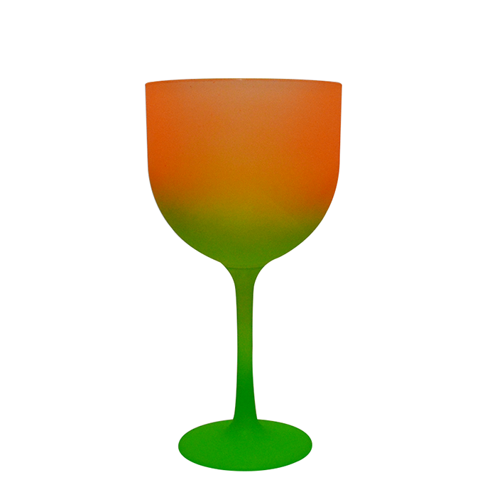 Foto Taça Gin 550ml Degradê Imagem Verde com Laranja Foto Taça Gin 550ml Degradê Imagem Verde com Laranja